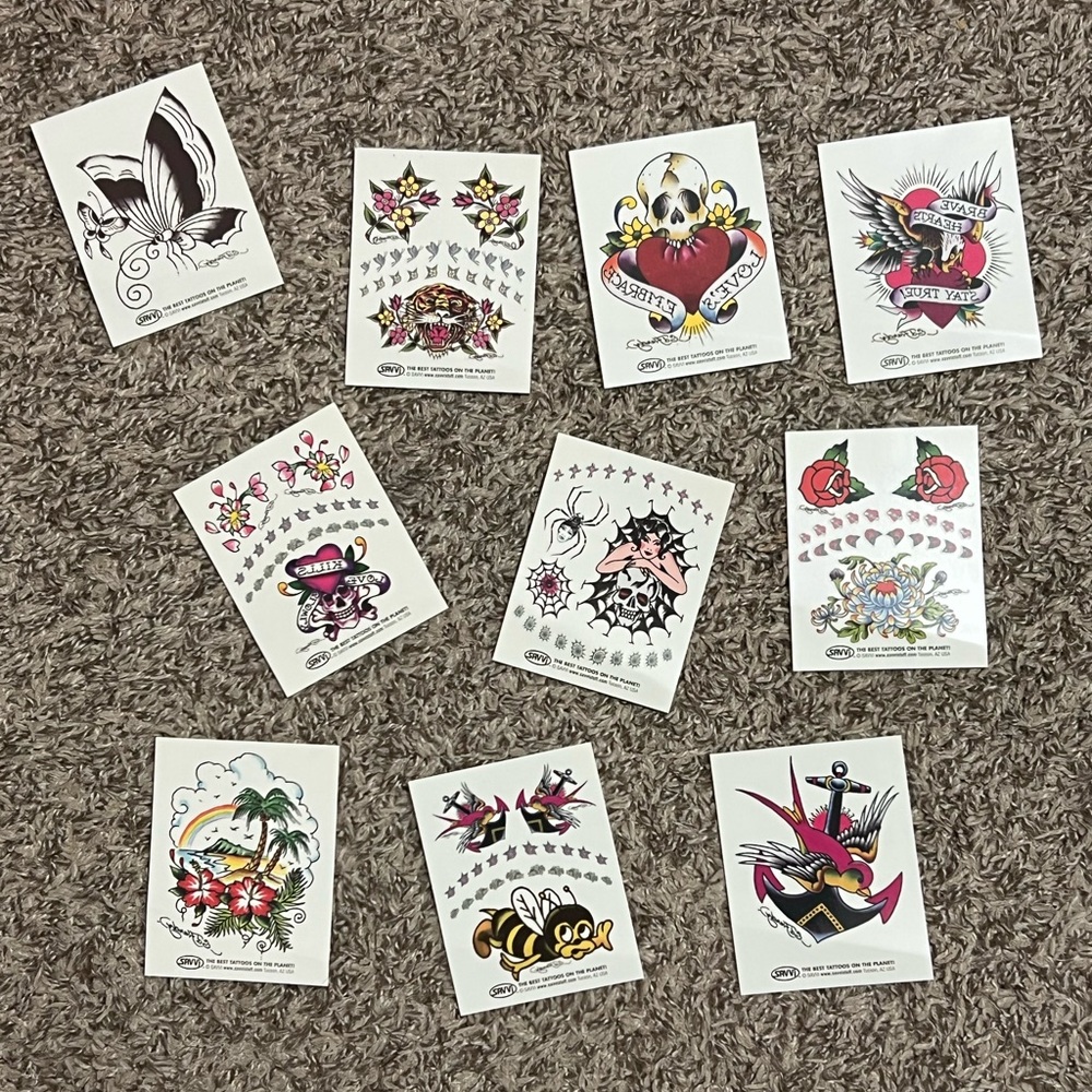 Vintage Ed Hardy Temporary Tattoo Sheet with Tiger and Floral Designs by Savvi